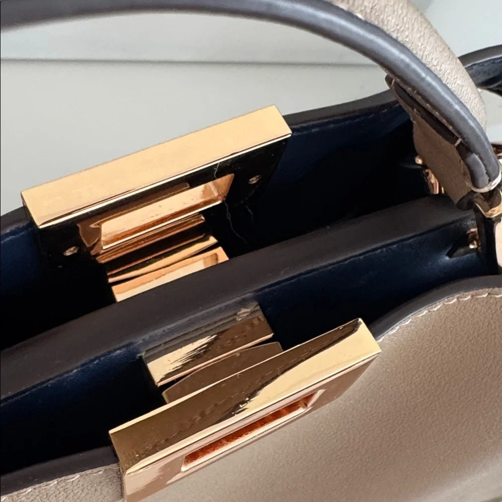 Taupe Structured Top-Handle Satchel with Gold Turn-Lock - Picture 2 of 16